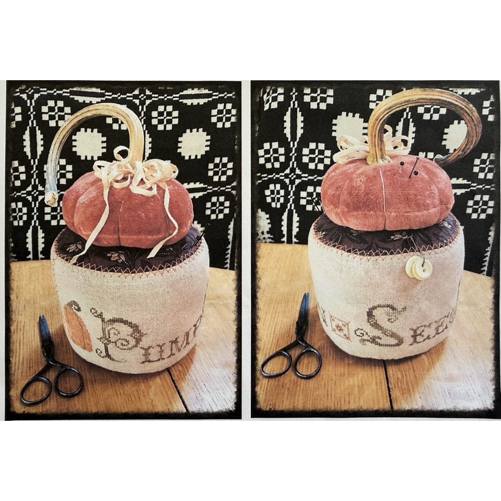 Delaney Woods Treasures PUMPKIN SEEDS Pinkeep Drum Cross Stitch Pattern